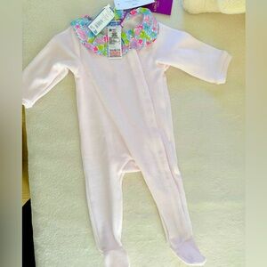 Brand new with tag baby girl Jacadi pajama. Size 6 months. Pink color, velvet.